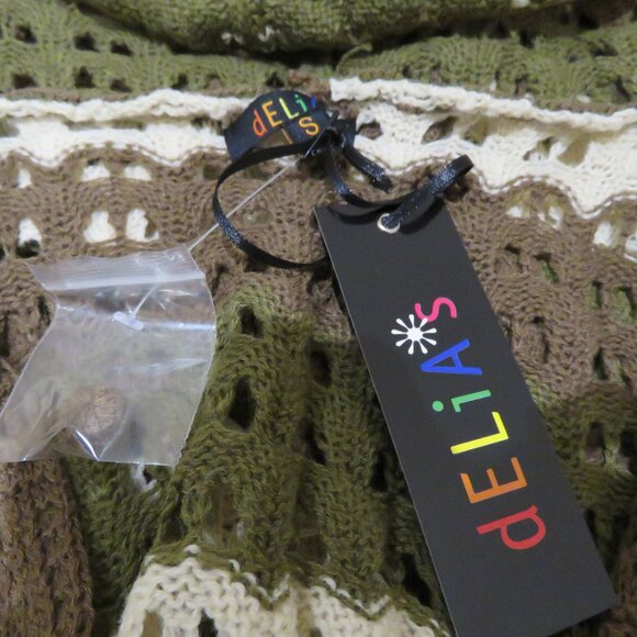 DOLLS KILL DELIA'S Striped Stunner Crochet Knit Cardigan Khaki Punk Goth NWT - Picture 15 of 15